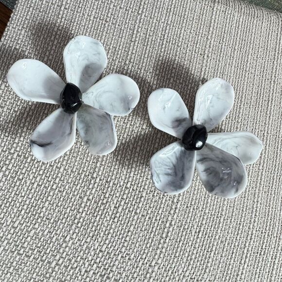 Zara White Flower Statement Earrings - Picture 11 of 11